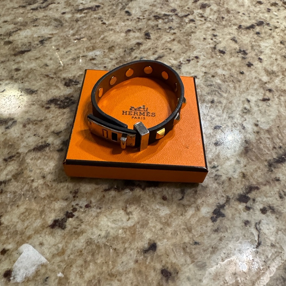 Hermes Black Studded Leather Bracelet
